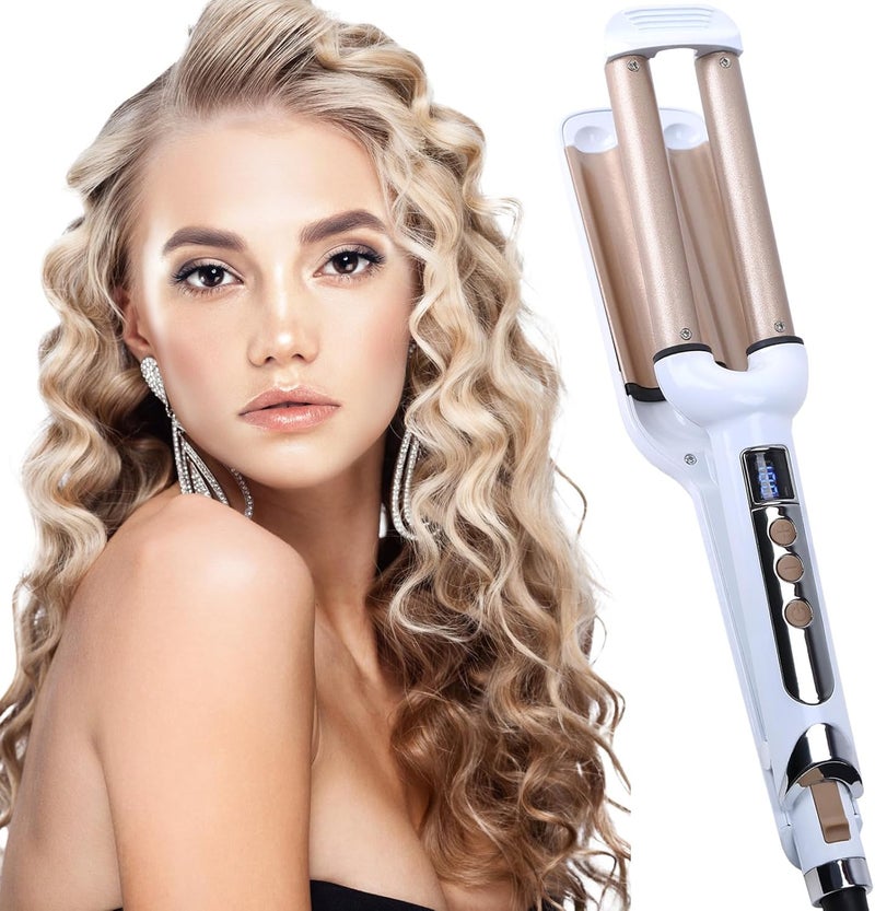 Mannice Crimper Hair Iron, Ceramic Hair Crimper Hair Waver 3 Barrel Curling Iron 0.6 inch / 16mm Perm Instant Curls,Hair Crimper and Wavers, Valentines Mothers Day Gifts for Women (Champagne) - Image 1